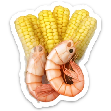 Cooked shrimp with small potatoes and corn cobs inside a see-through bag sticker