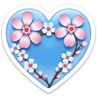  blue sakura heart, heart made of white sakura petals with pink accents, remove background sticker