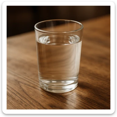 photo realistic glass of water on a wooden table sticker