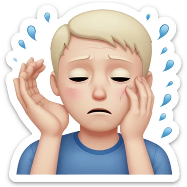 man with anxious attachment style with tears in eyes looking devastated, large broken heart symbol next to him, slumped posture showing emotional pain, hands reaching out desperately despite rejection sticker