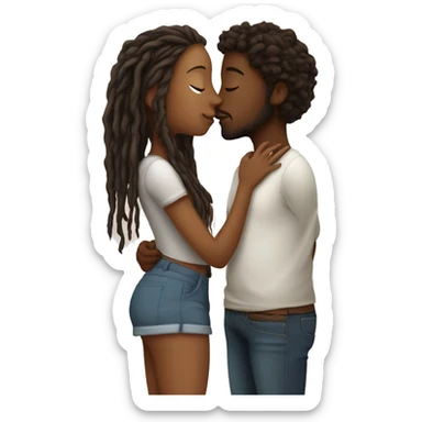 Brown skin girl in shirt with bum kissing brown sling guy with dreads sticker