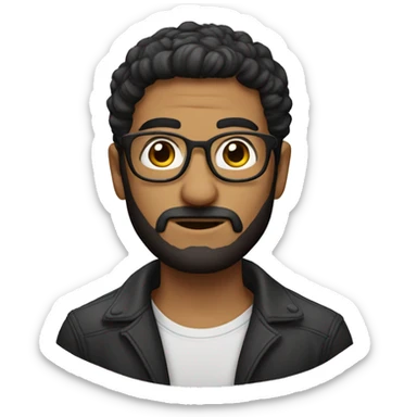 Persona, hombre, 33 años, lentes con marco negro, cabello corto, ojos marrones, barba de 3 dias sticker