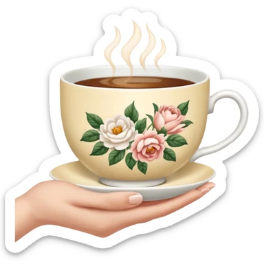 hands gently holding a teacup sticker