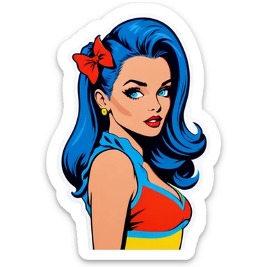 Pop art sexy women with blue hear sticker