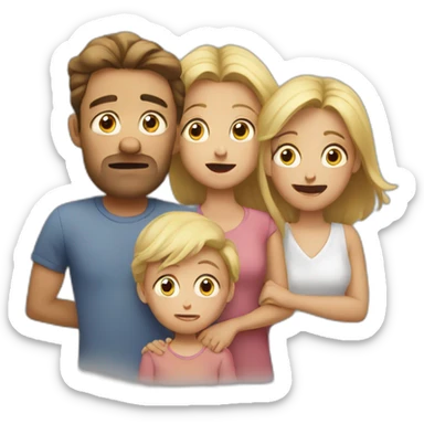 Scared family of 4 white people sticker