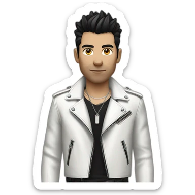 Punk male with white leather jacket with dark hair sticker