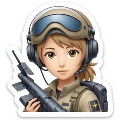 Anime drone operator girl, tactical gear, high-tech controls, UAV in the sky sticker