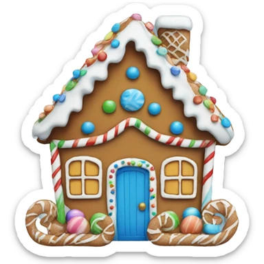 gingerbread house with blue candy decorations  sticker