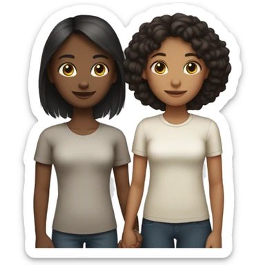 A short, dark-haired, light-skinned girl is holding hands with a tall, dark-haired, light-skinned girl sticker