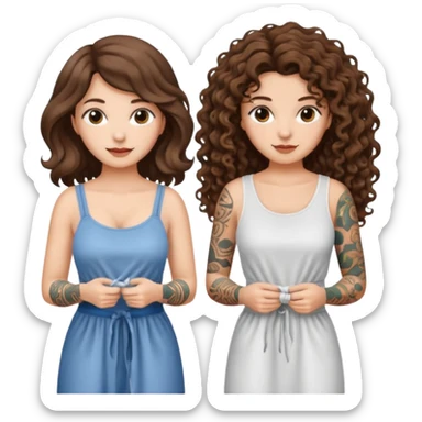 moon laundry — long wavy brown hair tattooed woman and short tight curly brown hair woman — cloth line sticker