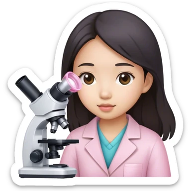 Asian girl searching with light pink microscope sticker