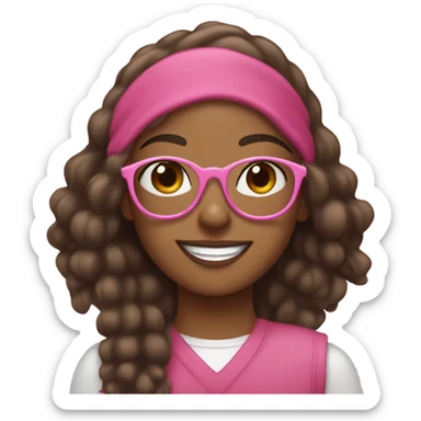 Brown girl with pink glasses holding up a peace sign  sticker