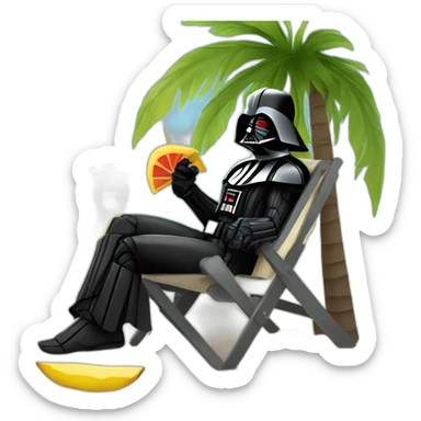 darth Vader lounging on the beach under an umbrella while drinking a piña colada sticker