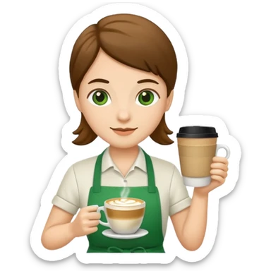 Barista + green apron + latte cup sticker