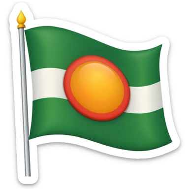 Flag with with 1 red, 1 white and 1 green (in that order) horizontal and an orange/yellow pointed sun in the middle sticker