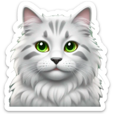 Grey fluffy cat green eyes white ring of white fur around neck sticker
