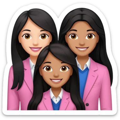 3 besties with professional glammed up looks wearing pink, medium skin tone smiling big with black long hair  sticker