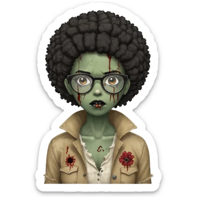 black zombie girl with glasses and afro hair sticker