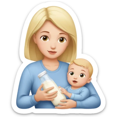 Mom feeding baby with milk sticker