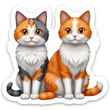 a realistic looking very fluffy grey and white cat with grey legs and white paws, sitting next to another cat sticker