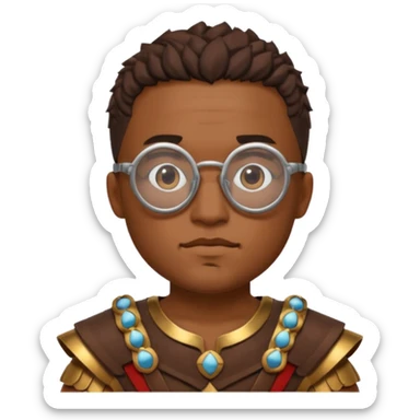 Xeko, wearing gladiator cloth, big round glassed sticker