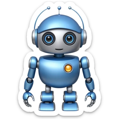 A cute, cartoonish, and friendly robot with a round head, big expressive eyes, and a small body, giving off a welcoming and helpful vibe sticker