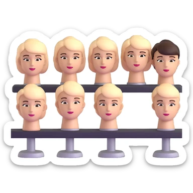 hair salon classroom with students practicing on mannequin heads sticker