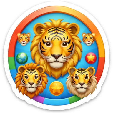 Palabra TEAM UNIVERSO con tigre en la derecha. León izquierda, un mundo en centro sticker