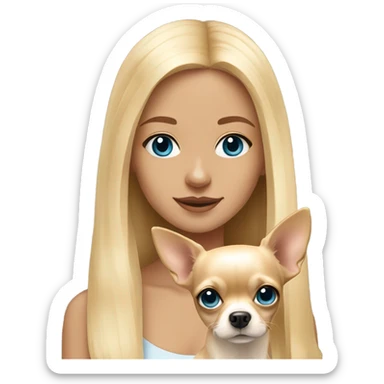 Blonde girl blue eyes with beige longhair chihuahua sticker