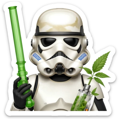 Stormtrooper with a weed bong attached to his mask sticker