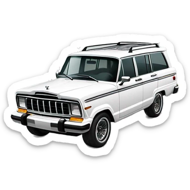 modern white Jeep Wagoneer SUV, sleek design, iconic seven-slot grille, large wheels, and smooth body curves 2022 model sticker