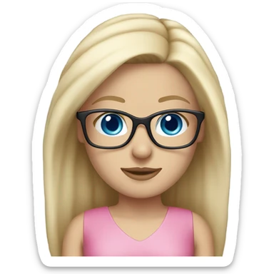 White girl blonde hair blue eyes pink dress wearing glasses  sticker