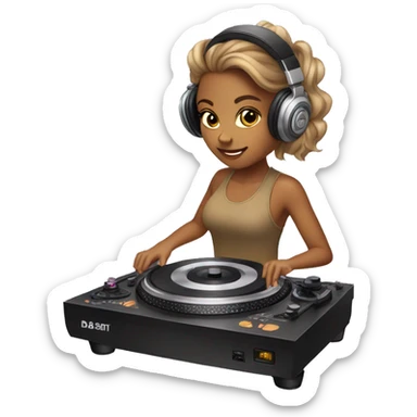 tan girl dj on turntables sticker