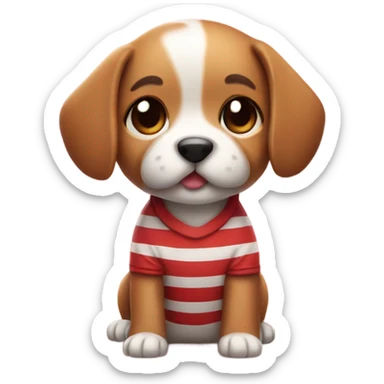 3d emoji of cute puppy wearing red striped shirt sticker