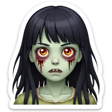 zumbie girl with black long hair with bangs  sticker