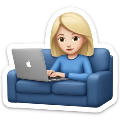 A girl is lying on the couch with a laptop, working sticker