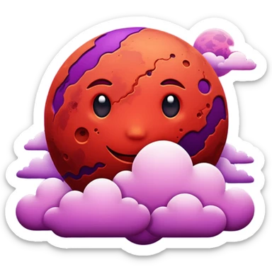 Crimson red planet with clouds and a purple sun behind it sticker