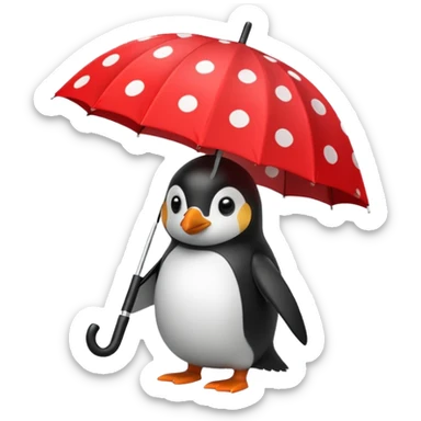 Penguin with red polka-dot umbrella sticker