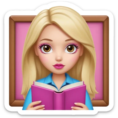 generate a pretty bratz girl with dark circles and a book in hand sticker