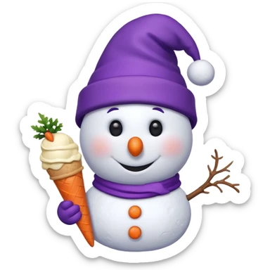 snowman wearing purple cap with ice cream  sticker