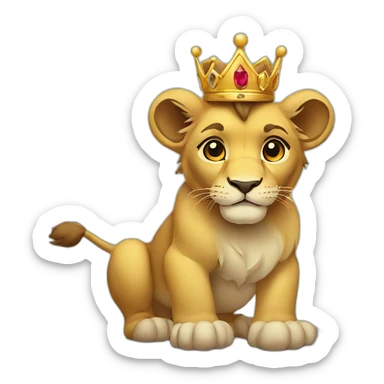 A lion cub with a crown, standing on a rock. sticker