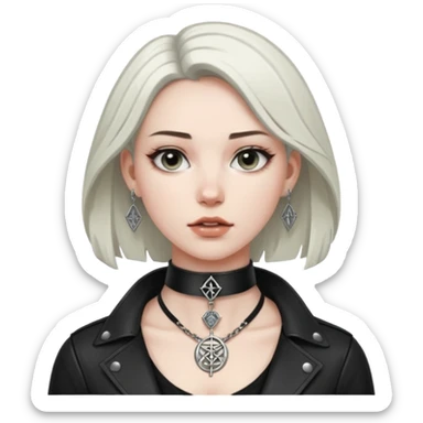 Leather choker with sigil around woman’s neck, pulse visible, dominance tone sticker