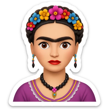 Add a more prominent unibrow to Frida Kahlo in the style of emoji. Keep the transparent background. sticker