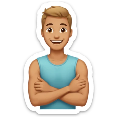 Arms crossed around neck laughing guy sticker