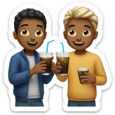 two boys enjoying drinks indoors sticker