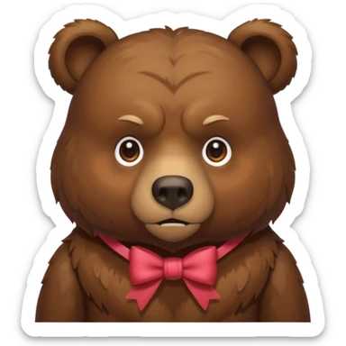 frowning bear with a bow, portrait, bust up sticker