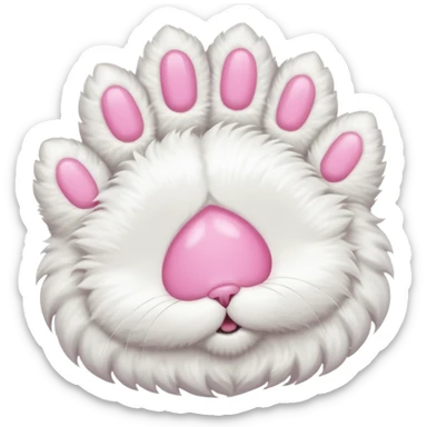 white cat fluffy paw, from the top, pink nails cute sticker