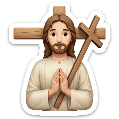 Jesus hands praying with cross symbol, spiritual sticker