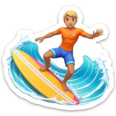 cute surfer riding big ocean waves, dynamic action pose, splash water, colorful surfboard, tropical vibe, 3D cartoon, mobile game icon style, bright colors, soft shadows, clean background, no text, no watermark sticker