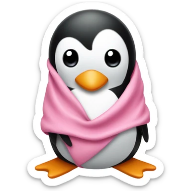 Penguin wrapped in a pink blanket sticker